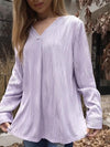 Women's Casual V-neck Ripple Long-sleeved Top