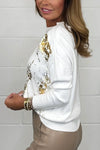 Women's Gold Metallic Printed Round Neck Jumper