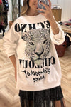 Women's Casual Round-neck Rhinestone Leopard Pullover Sweatshirt