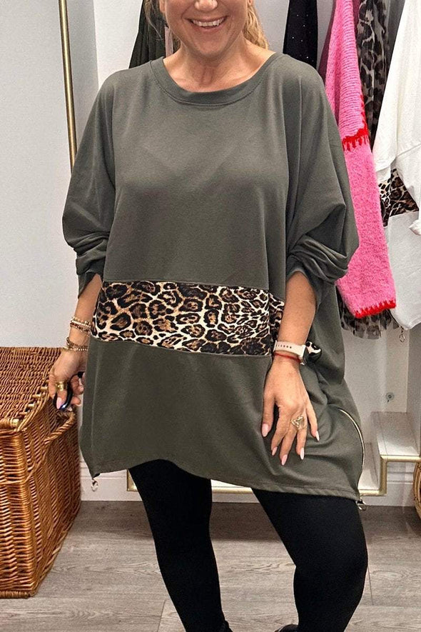 Women's Casual Round Neck Leopard Printed Long Sleeve Top