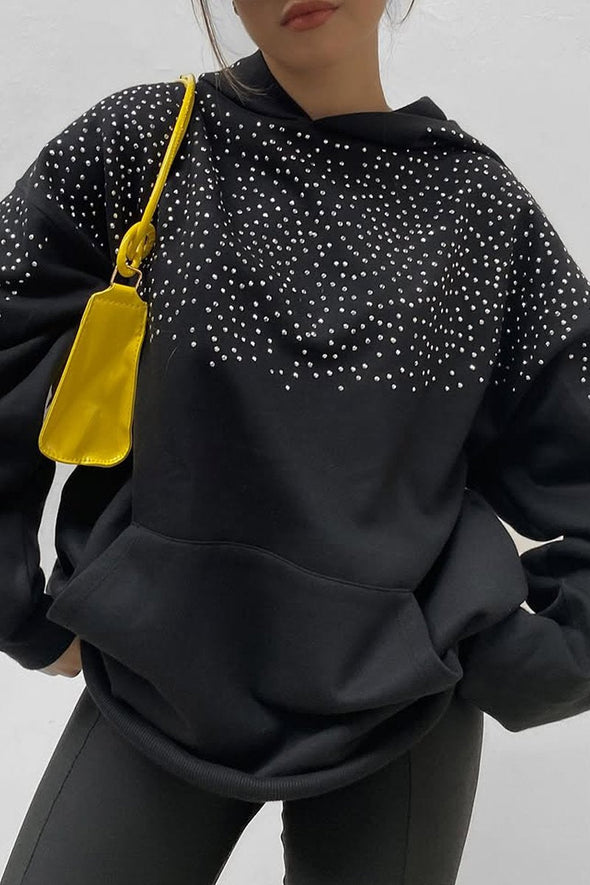 Women's Fashion Rhinestone Decorated Hoodie