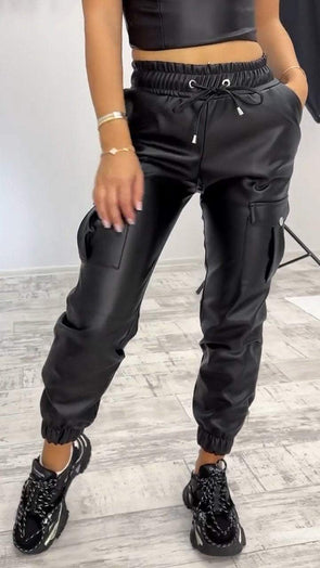 Women's Double Pocket Stylish Leather Pants