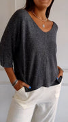 V-neck Mid-sleeve Knitted Comfort Top