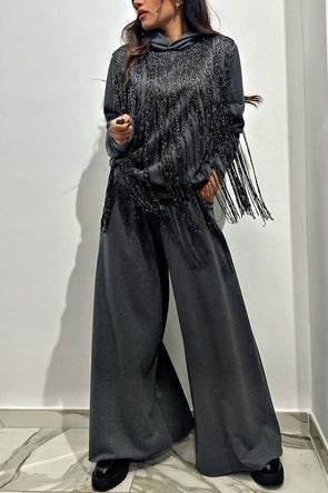 Women's casual fringed hooded sweatshirt and pants set