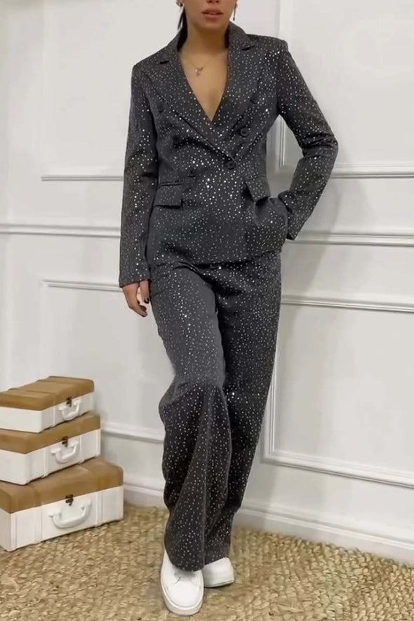 Women's Stylish Sequin Blazer and Pants Set