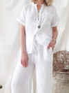 Women's Cotton And Linen Short-Sleeved Pants Suit