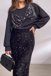 Ladies Elegant Bow Sequin Design Skirt Suit