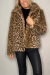 Women's Fashionable Leopard Print Lapel Faux Fur Winter Short Coat