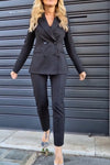 Women's Elegant Shiny Fabric Lapel Blazer And Leggings Commuting Suit