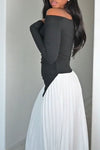 Women's Elegant Sloped Shoulder Irregular Contrast Color Organ Pleated Dress