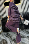 Women's Solid Color Ruffled Top and Trousers Set