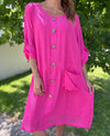 Women's Casual Solid Color Linen Button Front Dress