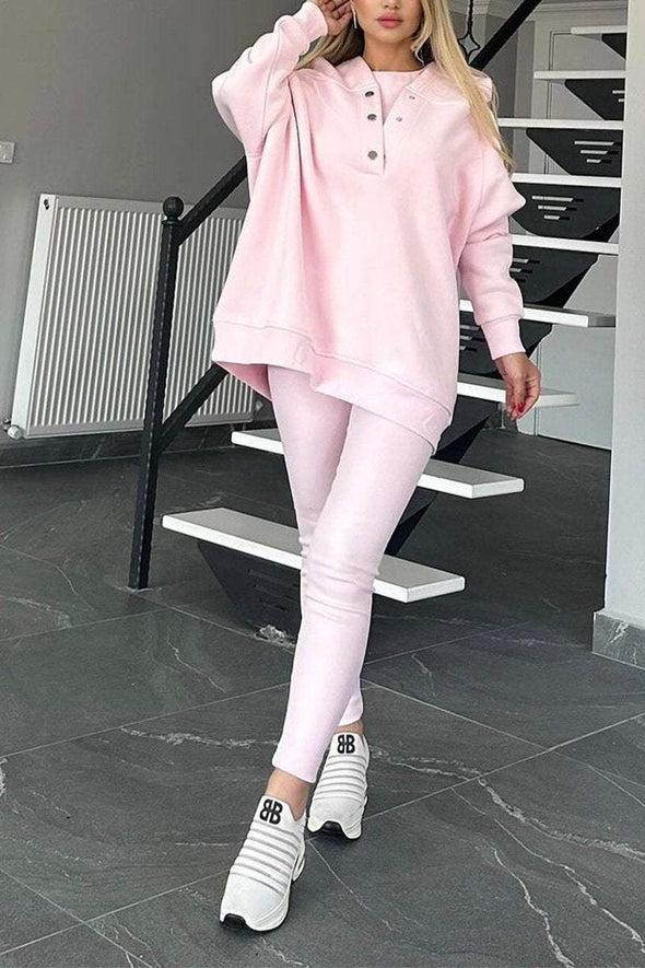 Women's Casual Solid Color Sweatshirt Three-piece Set