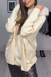 Women's casual loose hooded fur collar knitted pullover