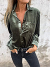 Gold Velvet Lapel Long Sleeve Casual Shirt