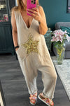 Beaded star V-neck jumpsuit