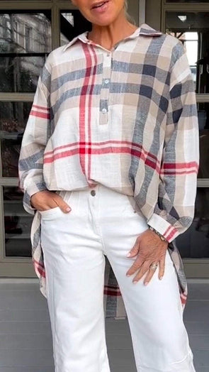 Casual Lapel Half-button Plaid Shirt