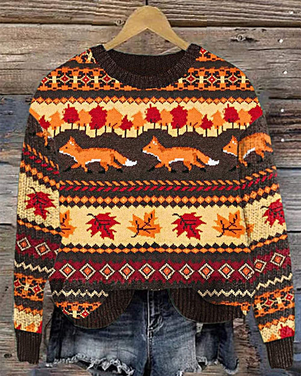 Women's Halloween Cat Print Cozy Knit Sweater