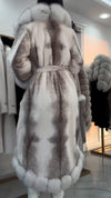 Women's Furry Long Coat with Large Lapel and Ties