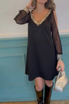 Women's Fashionable V-neck Gold-stamped Chiffon Dress