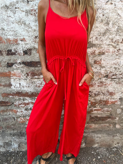 Comfortable V-neck Suspender Waist Jumpsuit