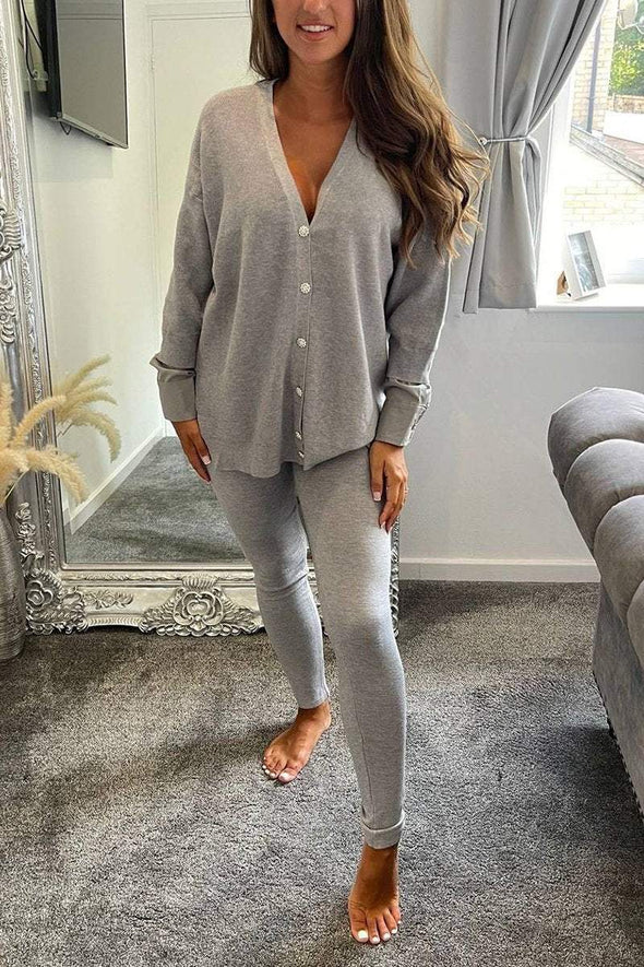 Women's V-neck Single-breasted Knitted Two-piece Suit