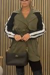 Women's Fashion Two Tone Belted V Neck Jacket