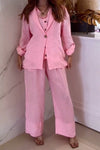 Women's casual solid color cotton and linen two-piece suit