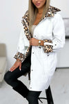 Women's casual leopard print patchwork hooded mid-length windbreaker