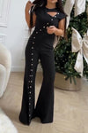 Women's Stylish Temperament Button Slit Design Jumpsuit