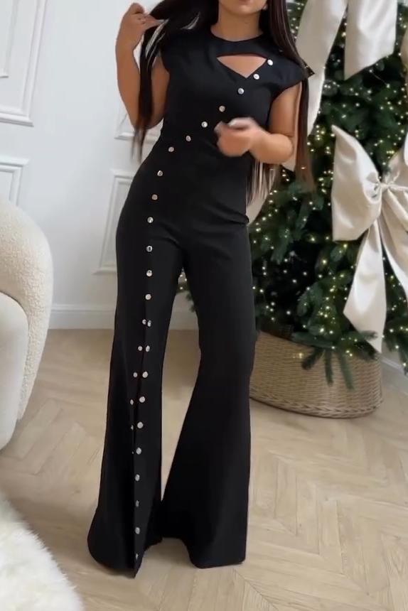 Women's Stylish Temperament Button Slit Design Jumpsuit