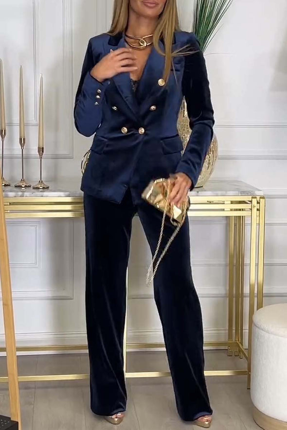 Women's Fashion Double Breasted Velvet Two Piece Suit