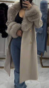 Women's Furry Long Coat with Large Lapel and Ties