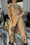 Women's Round Neck Leopard Gradient Print Casual Suit