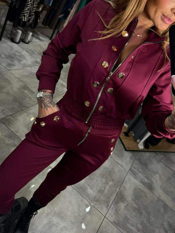 Women's Zipper Button Design Fashion Suit