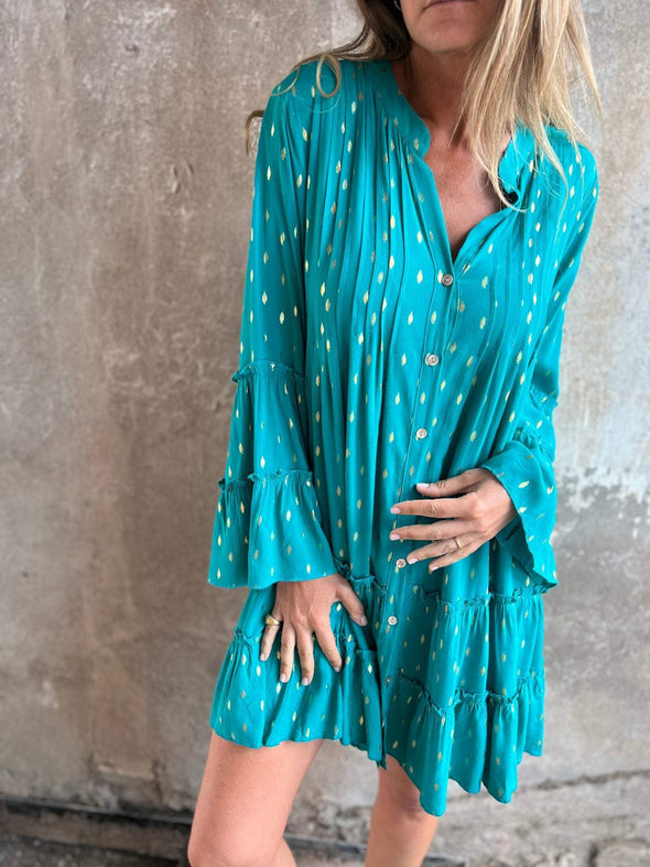 V-neck Bell Sleeve Casual Dress