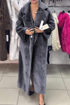 Ladies Lapel Solid Color Faux Fur Warm Long Coat