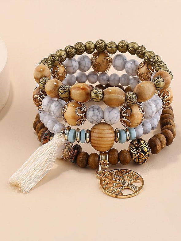 Boho Style Multi-layered Wooden Beaded Bracelet