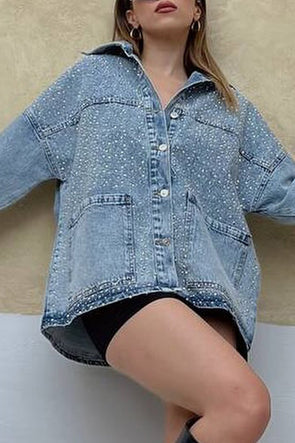 Women's Fashion Diamond Embellished Denim Jacket