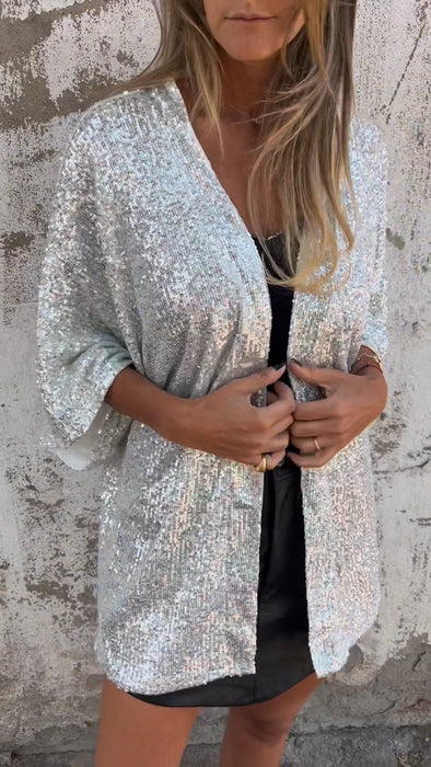 Mid-sleeve Sequined Cardigan Jacket