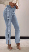 Women's Hot Diamond Patchwork Design Slit Slim Jeans