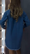 Ladies Lapel Long Sleeve Rhinestone Denim Shirt