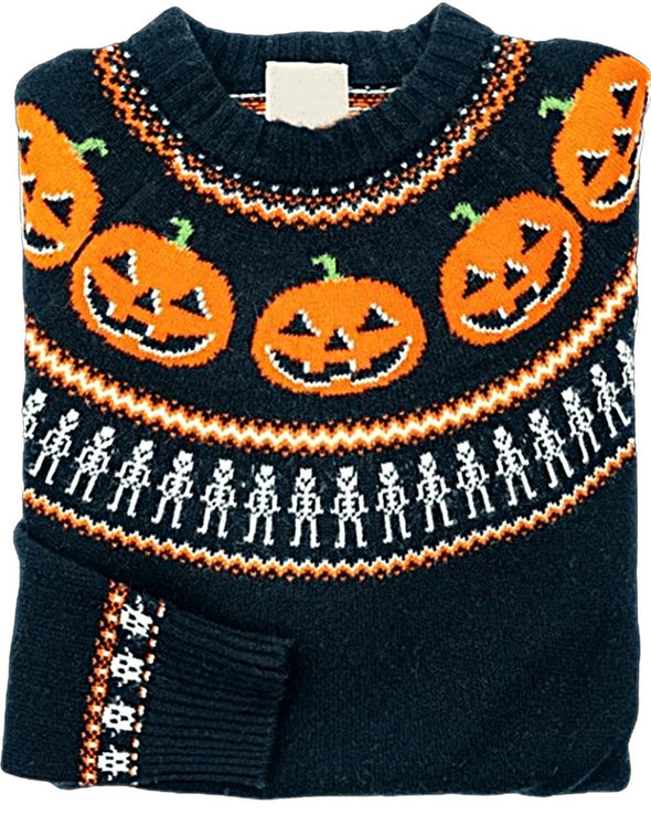 Women's Pumpkin Halloween Casual Round Neck Print Knitted Sweater