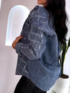 Women's Lapel Plaid Gemstone Casual Denim Shirt