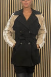 Women's Fashion Two Tone Belted V Neck Jacket