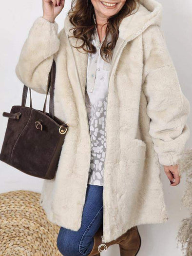 Women's Hooded Long Sleeve Fur Coat