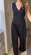 Women's V-neck Solid Color Button Casual Jumpsuit