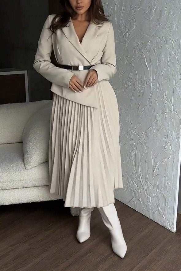 Women's Casual Lapel Pleated Dress