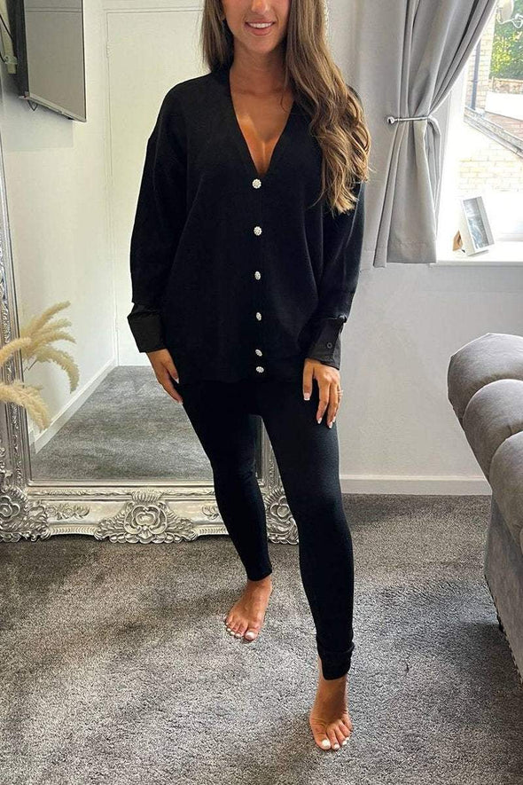 Women's V-neck Single-breasted Knitted Two-piece Suit