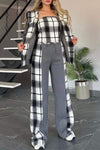 Women's Casual Plaid Patchwork Hooded Two-piece Set